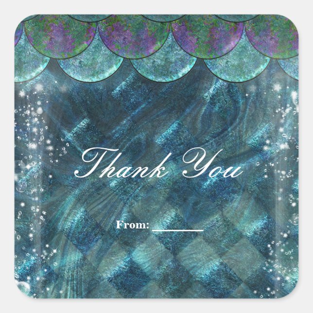 Mermaid Scales Under the Sea Party Favour Square Sticker (Front)