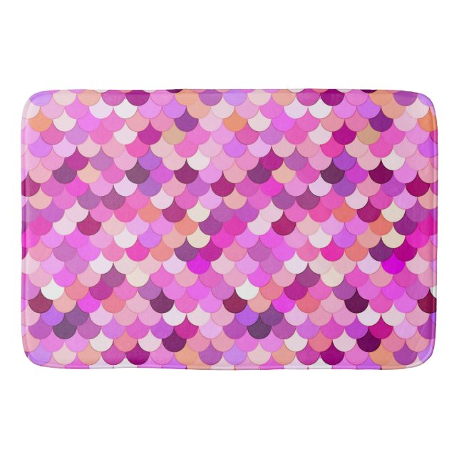 Mermaid Scales, Violet, Amethyst, and  Coral  Bath Mat (Front)