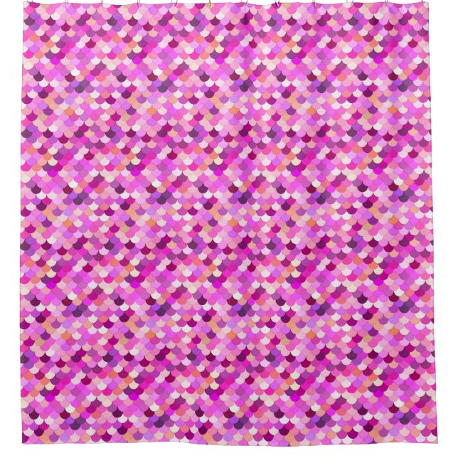 Mermaid Scales, Violet, Amethyst, and  Coral  Shower Curtain (Front)