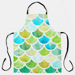 Mermaid scales. Watercolor fish scales. Bright sum Apron