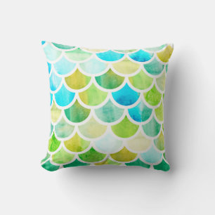 Mermaid scales. Watercolor fish scales. Bright sum Cushion