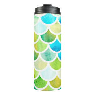 Mermaid scales. Watercolor fish scales. Bright sum Thermal Tumbler