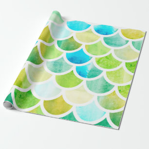 Mermaid scales. Watercolor fish scales. Bright sum Wrapping Paper