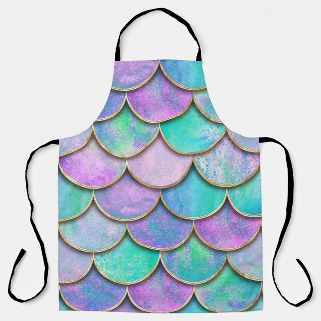 Mermaid scales: watercolor wave pattern. apron (Front)
