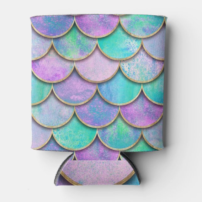 Mermaid scales: watercolor wave pattern. can cooler (Front)