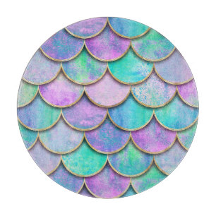 Mermaid scales: watercolor wave pattern. cutting board