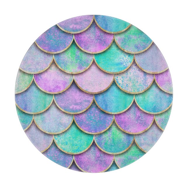 Mermaid scales: watercolor wave pattern. cutting board (Front)
