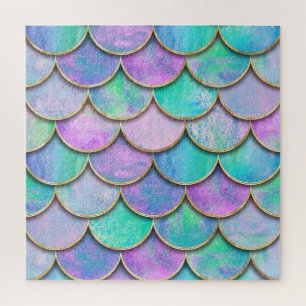 Mermaid scales: watercolor wave pattern. jigsaw puzzle