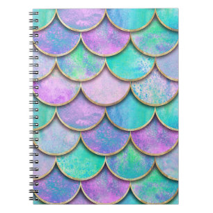 Mermaid scales: watercolor wave pattern. notebook