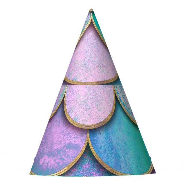 Mermaid scales: watercolor wave pattern. party hat (Front)