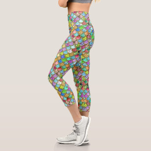 Mermaid Scales with Gem Stones and Glitter Capri Leggings