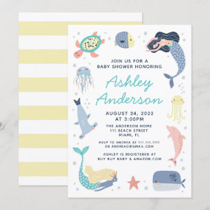 Mermaid Sea Animals Baby Shower Invitation