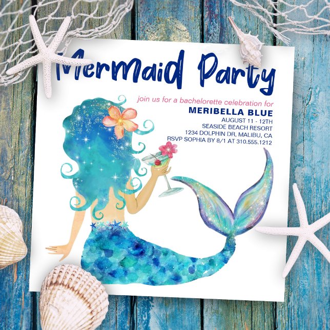 Mermaid Sea | Beach Cocktail Bachelorette Party Invitation (Creator Uploaded)