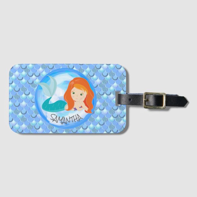 Mermaid Sea Blue Scales  Luggage Tag (Front Horizontal)