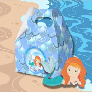 Mermaid Sea Blue Scales Thank You Favor Box