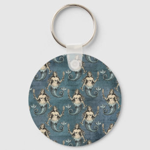 Mermaid Sea Creatures Ocean Blue Colour Handwritte Key Ring