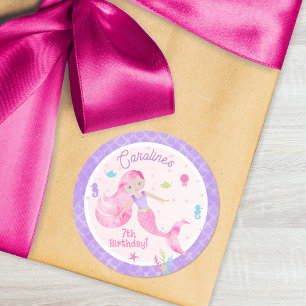 Mermaid Sea Creatures Pink Purple Birthday Party Classic Round Sticker