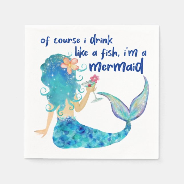 Mermaid Sea | Drink Like A Fish Tropical Beach Napkin (Front)