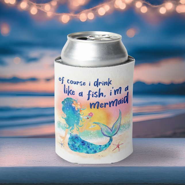 Mermaid Sea | Drink Like Fish Tropical Beach Can Cooler (Creator Uploaded)