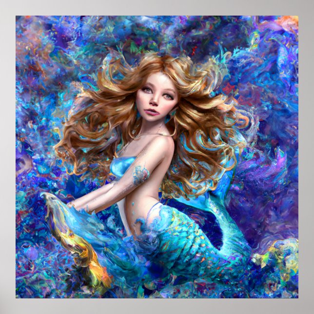 Mermaid Sea Goddess Nymph Siren Under Water Art Poster (Front)