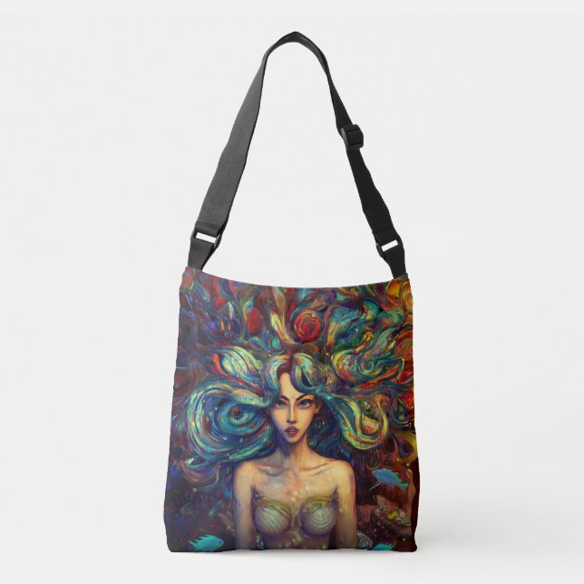Mermaid Sea Goddess Nymph Siren Underwater Art Crossbody Bag (Front)