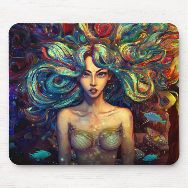 Mermaid Sea Goddess Nymph Siren Underwater Art Mouse Mat (Front)