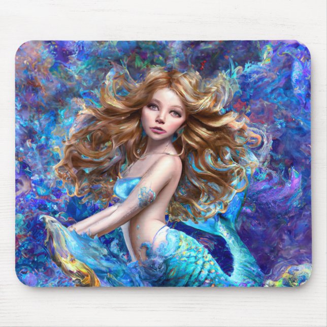 Mermaid Sea Goddess Nymph Siren Underwater Art Mouse Mat (Front)