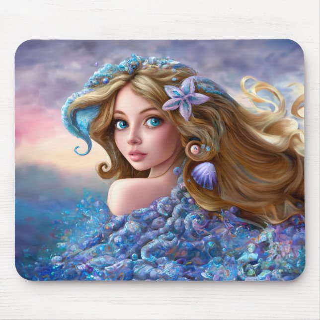 Mermaid Sea Goddess Nymph Siren Underwater Art Mouse Mat (Front)
