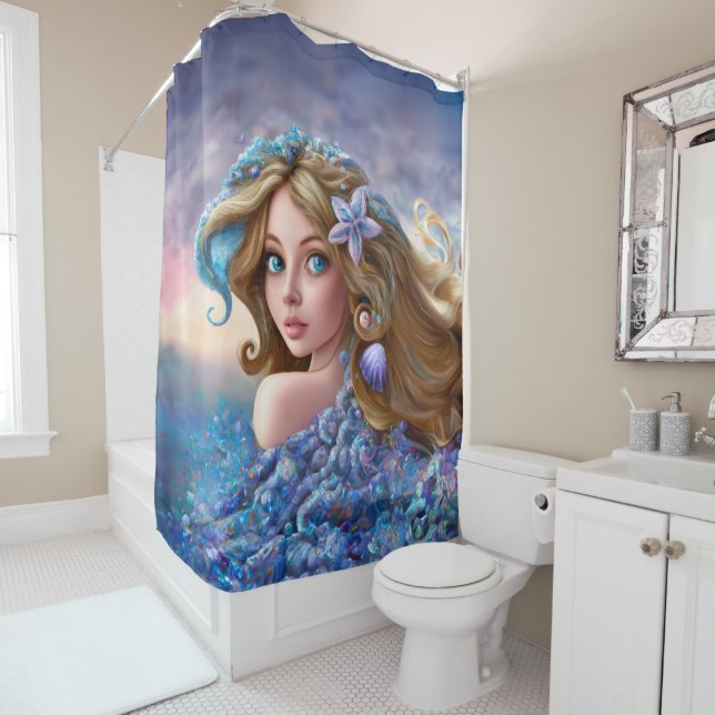 Mermaid Sea Goddess Nymph Siren Underwater Art Shower Curtain (In Situ)
