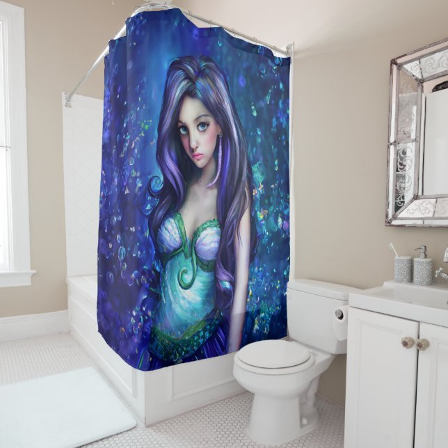 Mermaid Sea Goddess Nymph Siren Underwater Art Shower Curtain (In Situ)