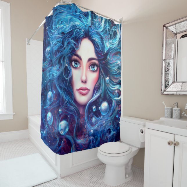 Mermaid Sea Goddess Nymph Siren Underwater Art Shower Curtain (In Situ)