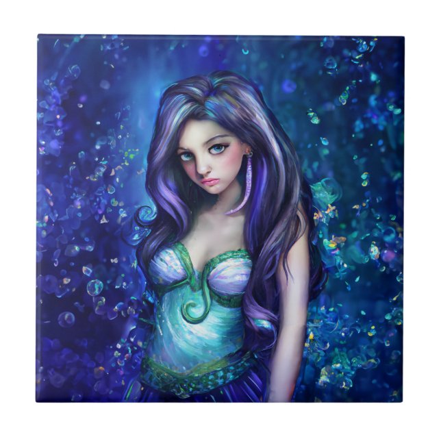 Mermaid Sea Goddess Nymph Siren Underwater Art Tile (Front)