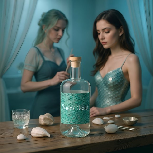 Mermaid Sea Green Scales Liquor Bottle Label (Creator Uploaded)