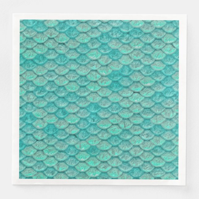 Mermaid Sea Green Scales Paper Napkin (Front)