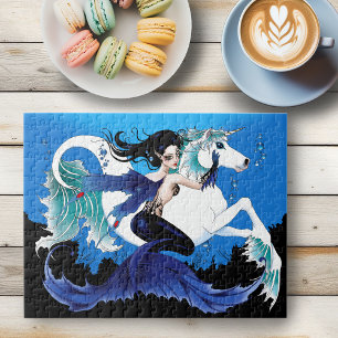 Mermaid Sea Horse Fairy Blue Jigsaw Puzzle
