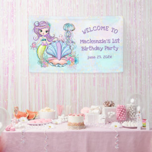 Mermaid Sea Life   Birthday Party with Custom Age Banner