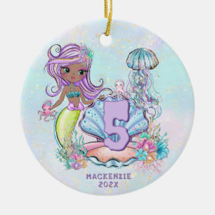 Mermaid Sea Life   Birthday Party with Custom Age Ceramic Tree Decoration