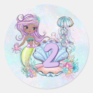 Mermaid Sea Life Birthday Party with Custom Age Classic Round Sticker