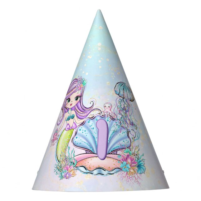 Mermaid Sea Life | Birthday Party with Custom Age Hat (Front)
