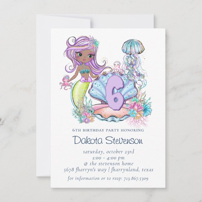 Mermaid Sea Life | Birthday Party with Custom Age Invitation (Front)