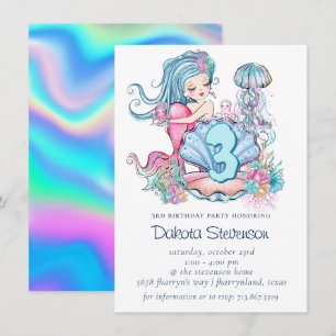 Mermaid Sea Life   Birthday Party with Custom Age Invitation
