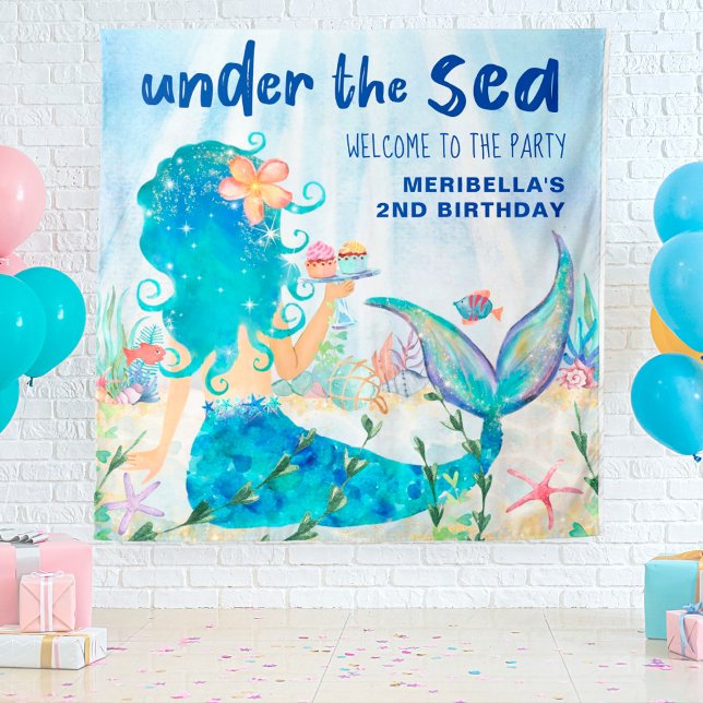 Mermaid Sea Ocean Birthday Photo Backdrop Tapestry (Creator Uploaded)