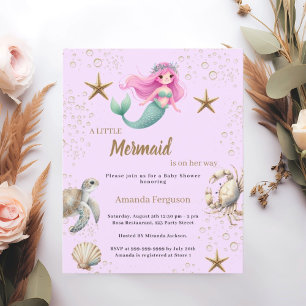 Mermaid sea pink purple Baby Shower invitation