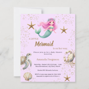 Mermaid sea pink purple Baby Shower invitation
