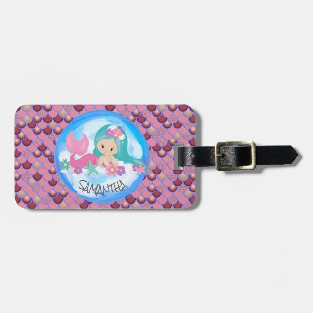 Mermaid Sea Purple Pink Scales  Luggage Tag (Front Horizontal)