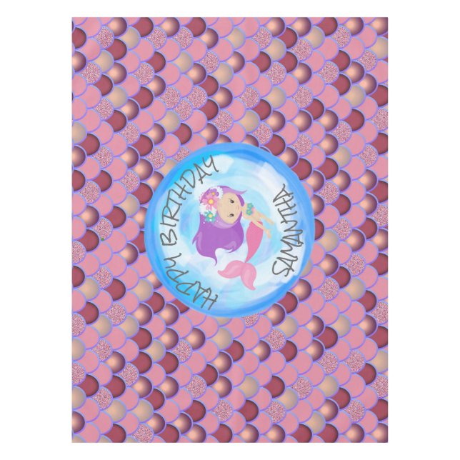 Mermaid Sea Purple Pink Scales  Tablecloth (Front)