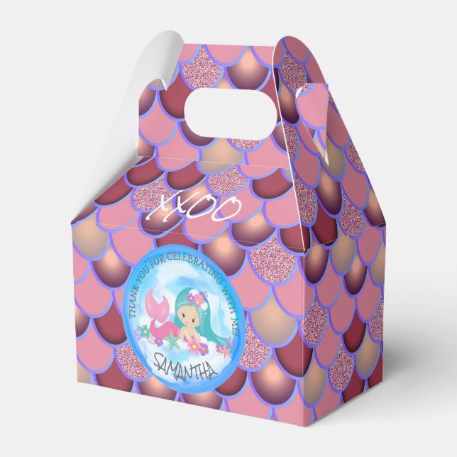 Mermaid Sea Purple Pink Scales Thank You Favour Bo Favour Box (Front Side)