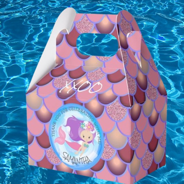 Mermaid Sea Purple Pink Scales Thank You Favour Bo Favour Box (Make your child's birthday magical with adorable mermaid-themed candy and chocolate boxes )