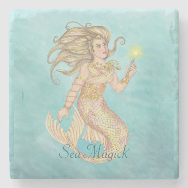 Mermaid Sea Queen Fia Fantasy Stone Coaster (Front)