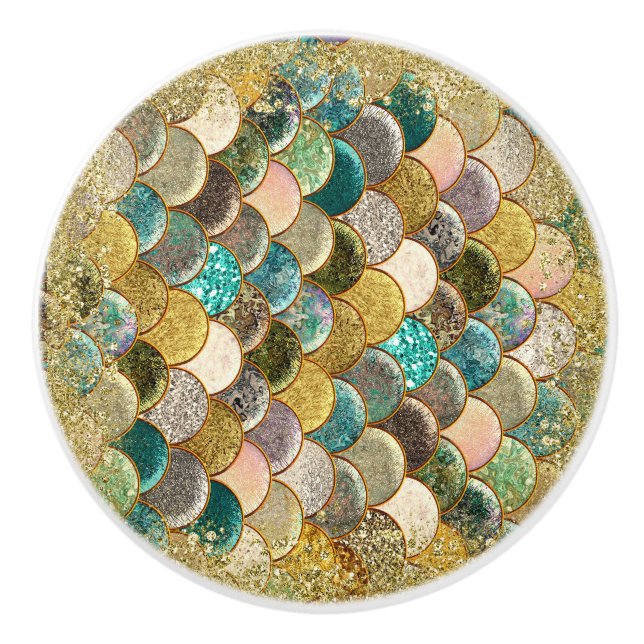 Mermaid Sea Scales Beachy Glamour Chic Ceramic Knob (Front)